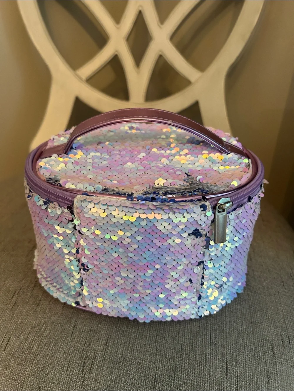 Sequin Unicorn Letter O Kids Carry Case - Iridescent Sequins Purple & Pastel